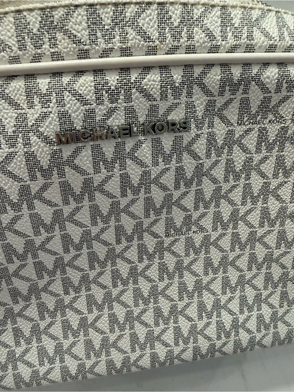 Michael Kors White and Gray MK Monogram Crossbody